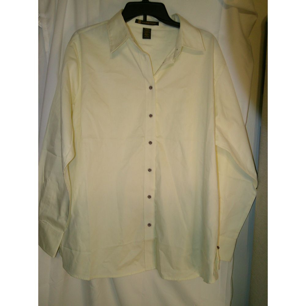 Harriton Cream Button-Down Shirt Long Sleeve Collared Blouse Professional